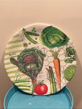 Michele Green and Pink Garden Vegetable Decorative  Large 18” Round Plate